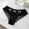 Low Waist Bowknot Lace Panties Japanese Style Mini Bow Underpants Breathable Thong for Women  Lady
