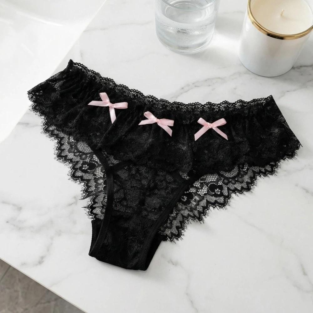Low Waist Bowknot Lace Panties Japanese Style Mini Bow Underpants Breathable Thong for Women Lady