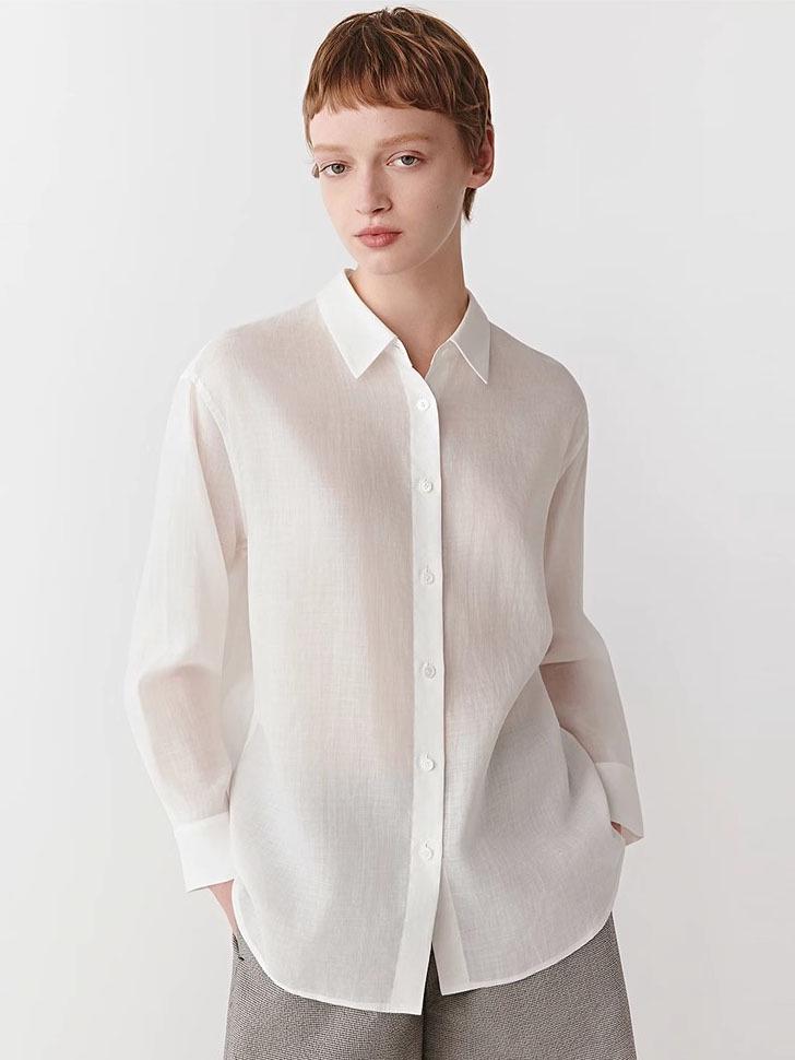 

Женская осенняя легкая свободная льняная рубашка с длинным рукавом 2025 года - Дышащая и светлого цвета Large белый