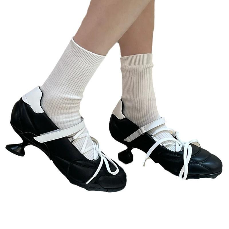 Fashion Round Toe Butterfly Knot Mary Janes Cross Strap High Heel 2024 New Shallow Hollow Ballet Shoes Fashion Women Hook & Loop Shoes