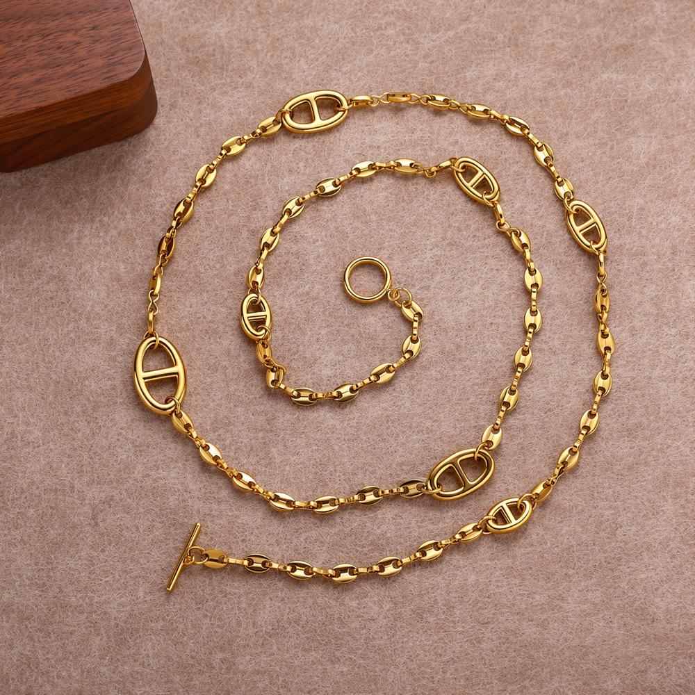 European/American Light Luxury Titanium Steel Necklace - Pig Nose Cold Niche Style, High-End Versatile Long Sweater Chain
