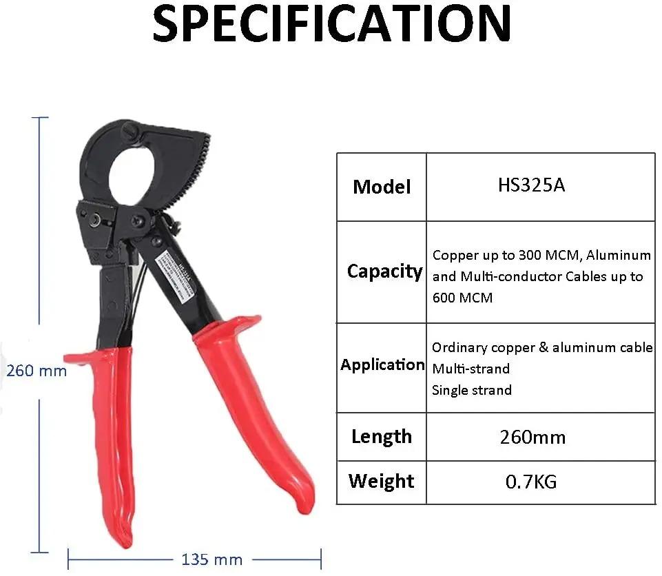 Ratchet Cable Cutter, Heavy Duty Wire Cutter for Aluminum Copper Cable, Ratcheting Wire Cutting Hand Tool HS-325