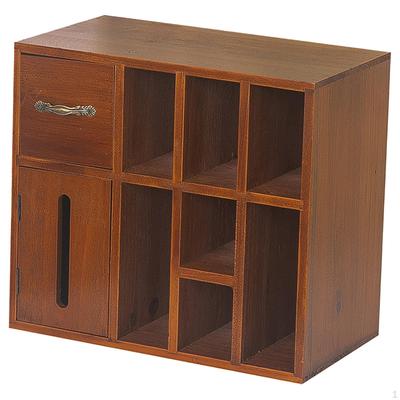 Wood Storage Cabinet Desktop Container with Tissue Box Collection Rack Organizer for
