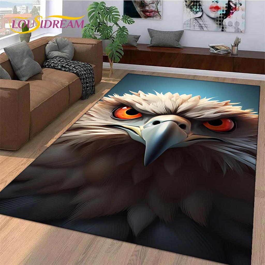 3D Süße Eule Adler Vögel Cartoon Teppich für Schlafzimmer Wohnzimmer Zuhause Sofa Dekoration, Kinderspiel Große Dekor Bodenmatte Geschenk