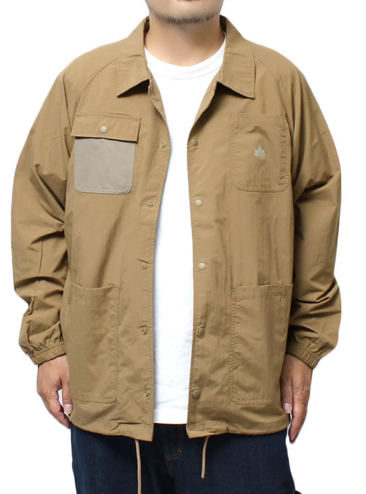 One Colors LOGOS PARK Men's Nylon Coverall, Sweat-Wicking, Quick-Drying, Outdoor Blouson Jacket, Size 2L, Beige (15)