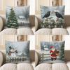 Home Decor Winter Scene: Tree, Bird, Snowy Cottage Pillow Pattern Cushion Cover Suitable for Sofa Bedroom Car Pillow Cover