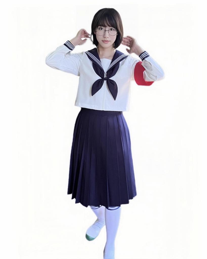 Sailor Long Long School High School JK Three White Navy Blue School Cultural Authentic Uniform [CaraCaro] Uniform, Sleeves, Girls' Uniform, Leaders'