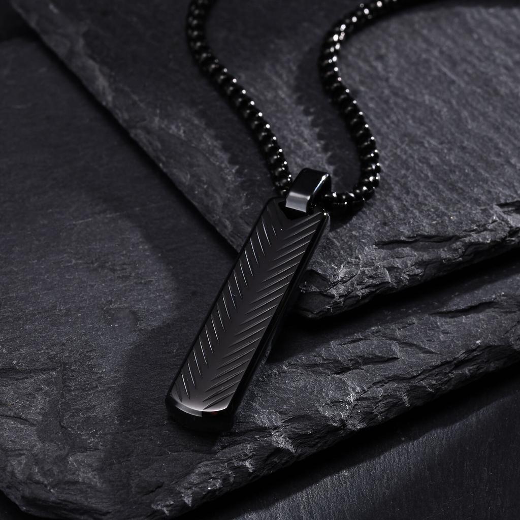 Vnox Stainless Steel Vertical Bar Pendant Necklaces for Men Boys, Black Silver Color Metal Collar, Simple Casual Jewelry Gift