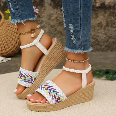 Fashion Mix Color Platform Sandals for Women Fashion Weave Wedge Heel Sandalias Mujer 2024 Slip-On Thick Bottom Sandals Female