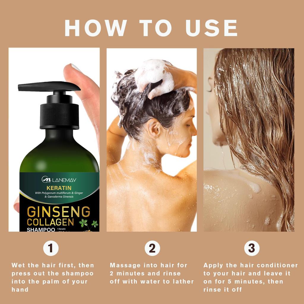 Ginseng Collagen Hair Shampoo-Moisturize Scalp-Deep Clean-Lasting Fragrance-Suitable For All Hair Types, 300ml