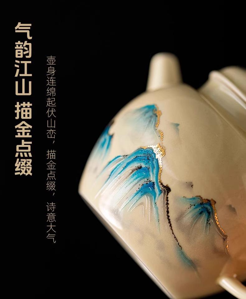 Set de ceai ceramic de lux Cutie cadou Nou set cadou de lux cu Gaiwan, Ceainic și Cești de ceai pentru cadouri și suveniruri