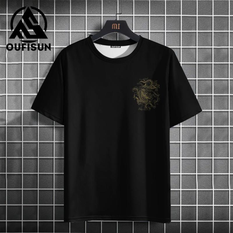 Letní pánské tričko s potiskem draka, módní, ležérní, s krátkým rukávem, denní pouliční oblečení, nadměrné, s kulatým výstřihem, pulovr