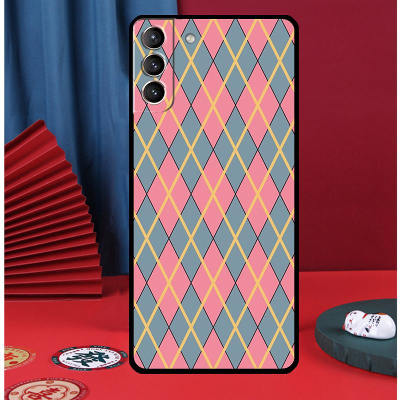 Blue Argyle Pattern Phone Case For Samsung Galaxy S25 Ultra S9 S10 S20 S21 S22 Plus S23 FE S24 Ultra Back Cover