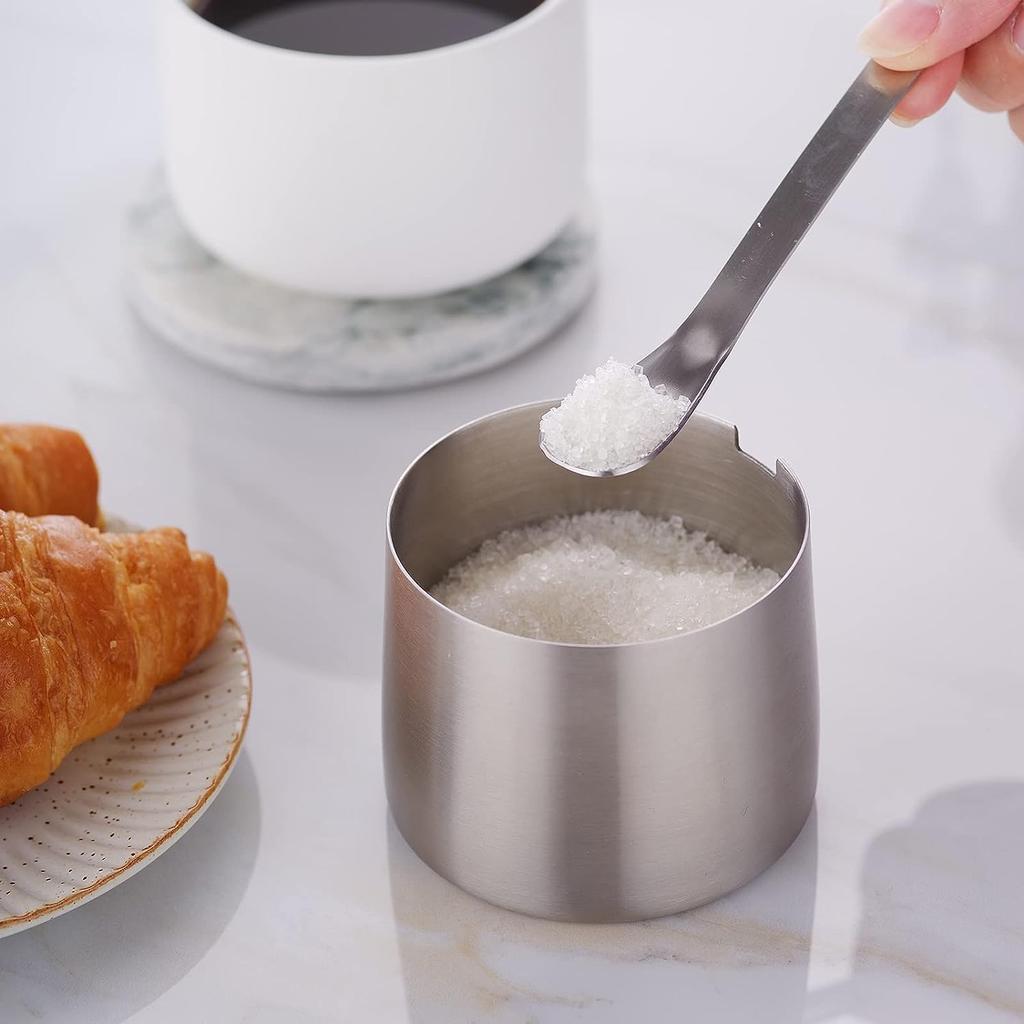 Easyworkz Stainless Steel Creamer and Sugar Bowl Set with Spoon, Stackable [Brushed Silver]