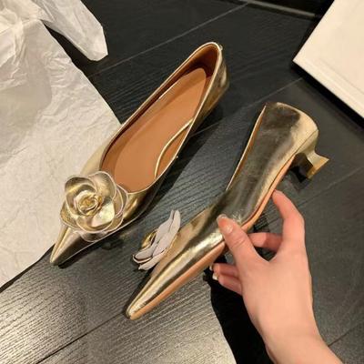 Blume Damen Spitzschuhe mit Absatz Sexy Kleid Party Sandalen Designer 2025 Elegant Sommer Neu Flach Luxusschuhe Marke Pumps