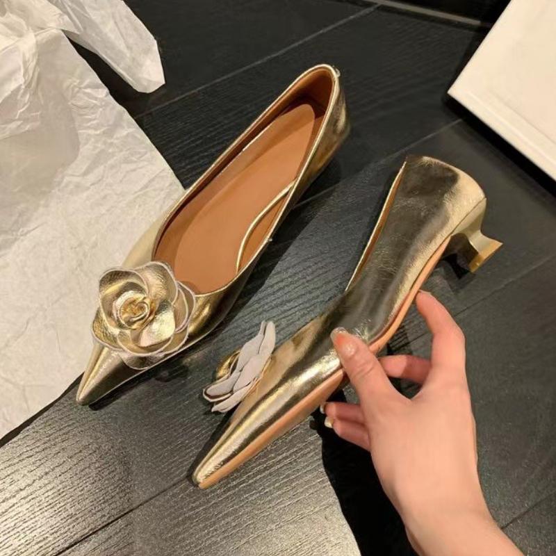 Fashion Flower Women Pointed Toe Heeled Shoes Sexy Dress Party Sandals Designer 2025 Elegant Summer New Shallow Luxury Shoes Brand Pumps