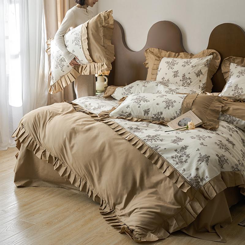 

Корейский кружевной комплект из четырех предметов с мелким цветочным рисунком из чистого хлопка для девочек в стиле принцессы с рисунком простыня для пододеяльника 2.0m bed