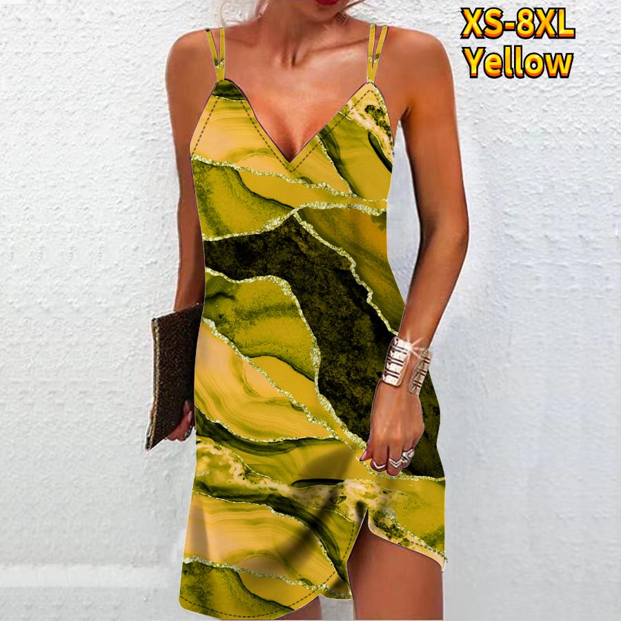 Damenmode Sexy 3D-Marmor-Texturdruck Trägerloses Kleid Loses Leibchenkleid mit V-Ausschnitt