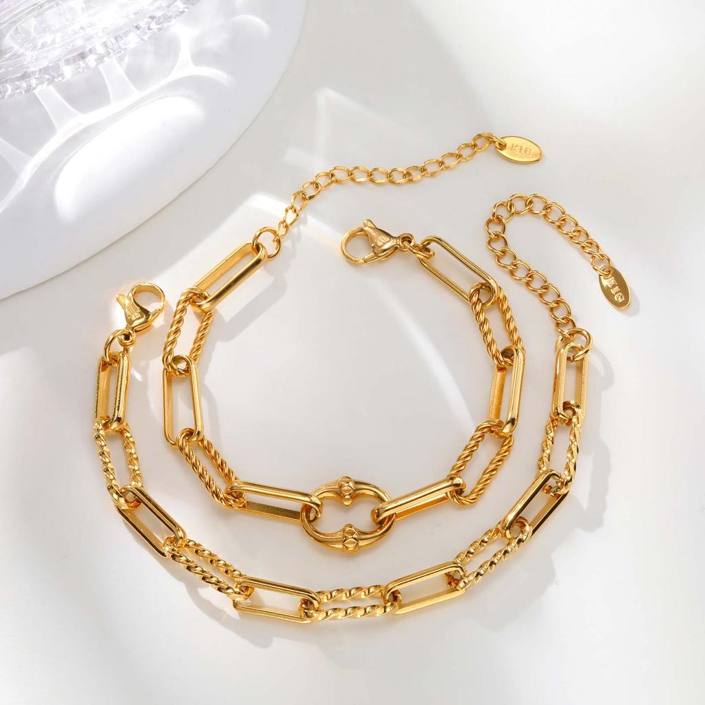 Chunky Stainless Steel Bracelets for Women,Gold Color Handmade Chain Ring Accessories Bracelet,Classic Jewelry Gift