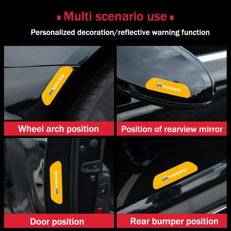 4pcs Car Door Sticker Reflective Safety Warning Mark Decoration Decals For Volvo Rdesign XC60 XC40 V60 V40 EX30 XC90 S60 V50 S90