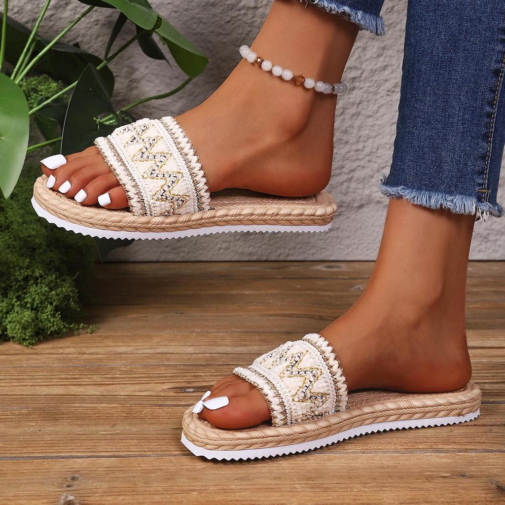 2026 Summer Ethnic Woven Flat Sandals for Women - Vacation Soft & Thick Sole Beach Sandals