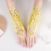 Satin Embroidery Hollow Out Beaded Gloves For Wedding Dresses Sequins Fingerless Wedding Accessories Elegant Bridal Gloves