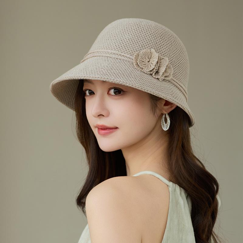 2026 new knitted basin hat women's summer thin breathable sun hat elegant middle-aged and elderly fashion versatile mother hat