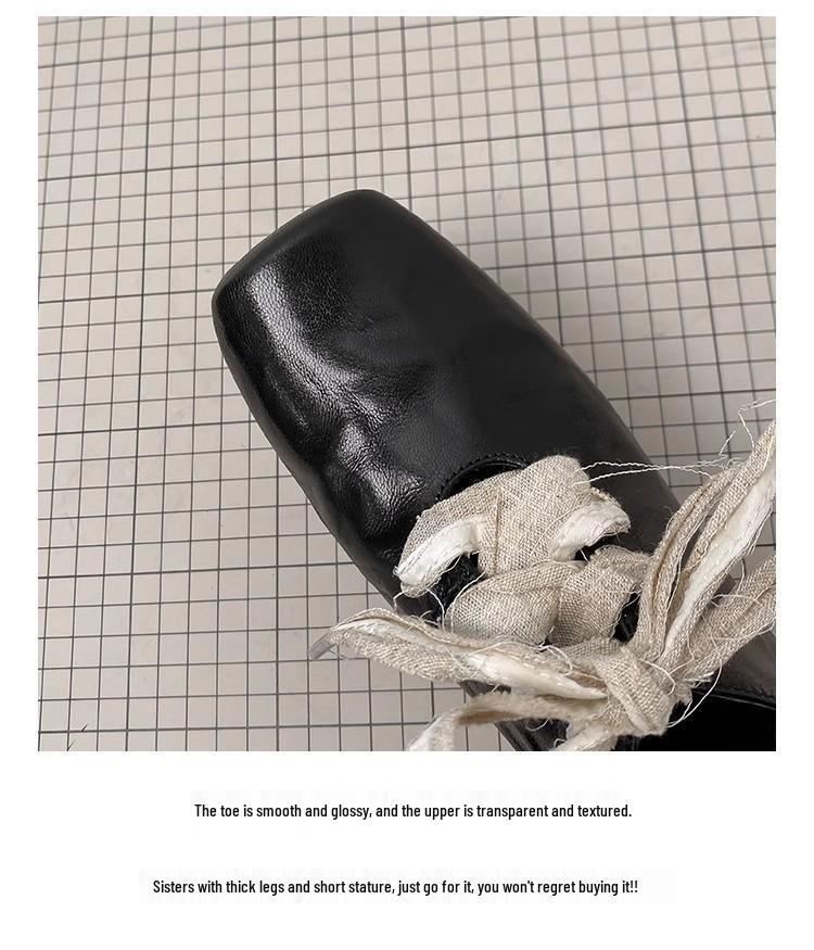 Retro Square Toe Chunky Heel Leather Ballet Shoes for Women