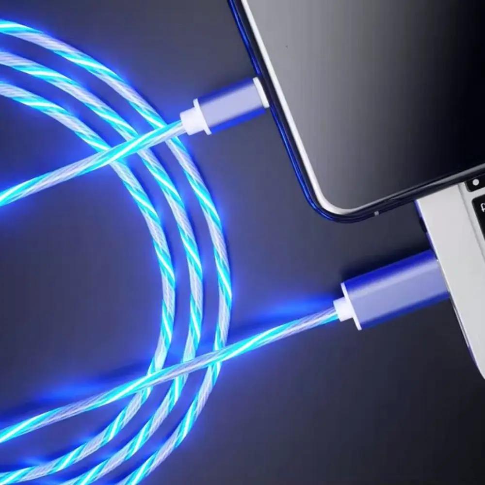 

Glowing Cable Mobile Phone Charging Cables LED light Micro USB Type C Charger For Samsung FOR iPhone FOR Huawei Charge Wire Cord Type-c синій