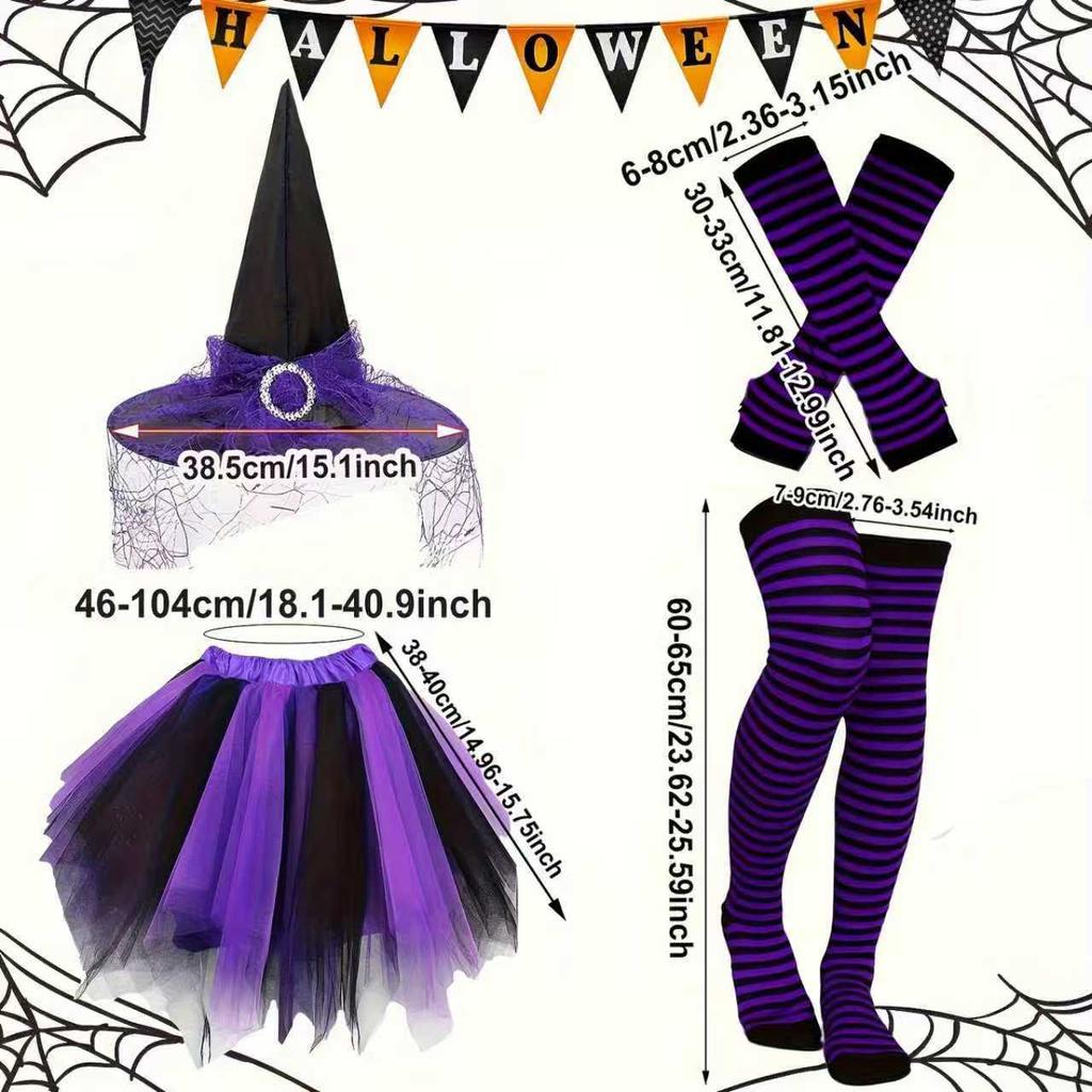 Halloween Party Festive Witch Hat Striped Stockings Trouser Set Hat Set