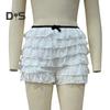 Women Summer Shorts Multi-layered Scattered Hem Ruffle Lace Trim Beach Shorts Lolita Style High Waist Ultra-short Shorts Daily Wear Sleep Shorts