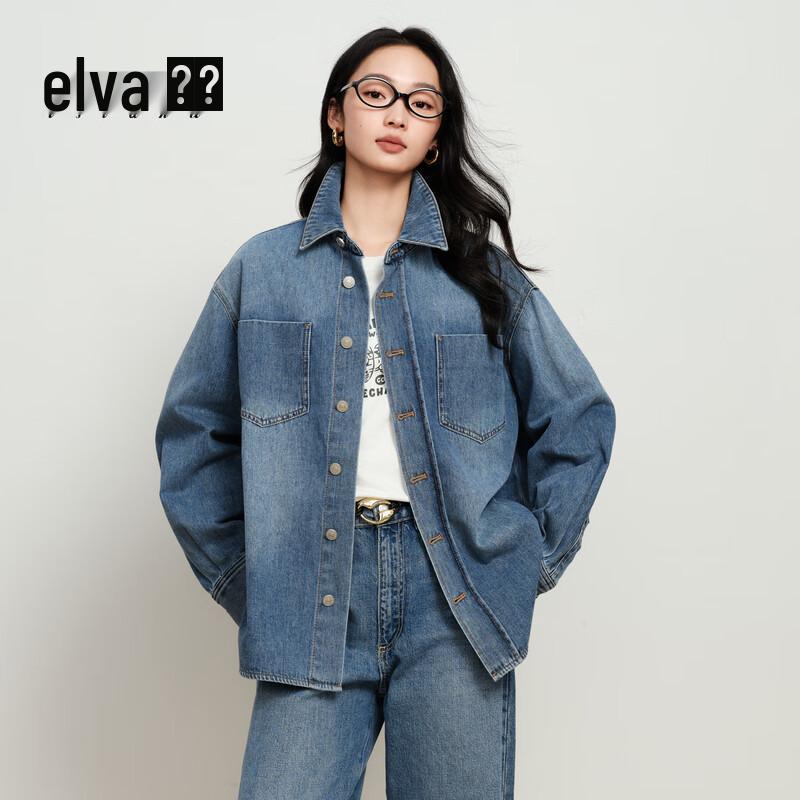 

Elva Island Women s Lapel Denim Jacket M