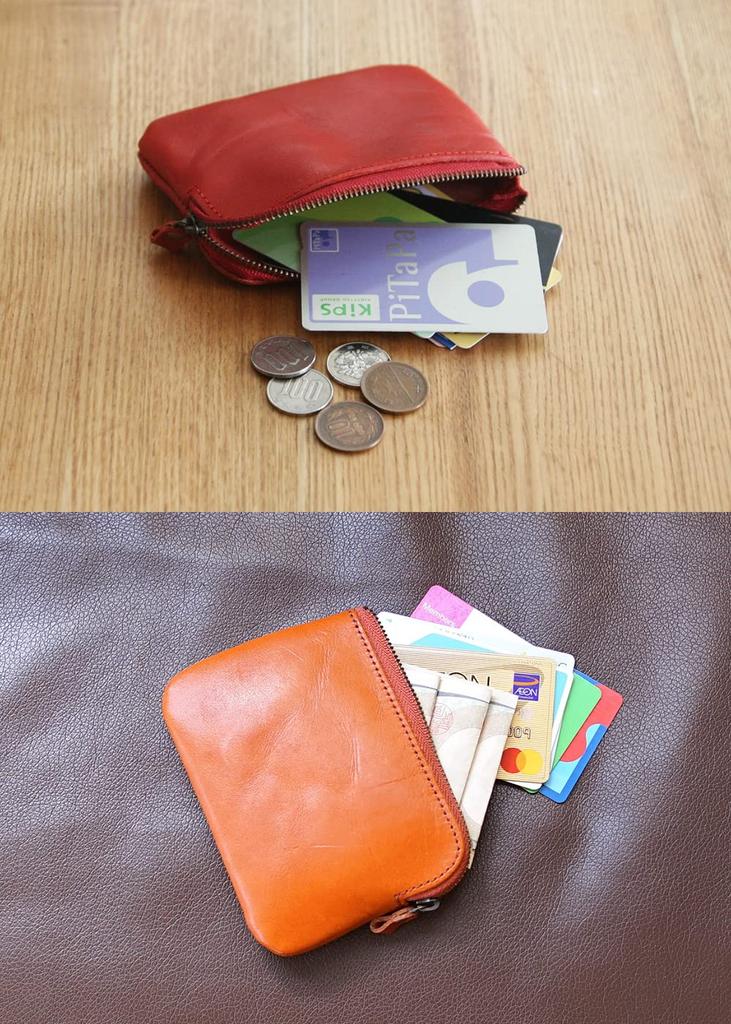 Pote, Feito no Japão, Bolsa de Couro Tochigi, Pequena, Tamanho Mini, para Acessórios, Fones de Ouvido e Cartões, BLPT0084 (Castanho avermelhado)