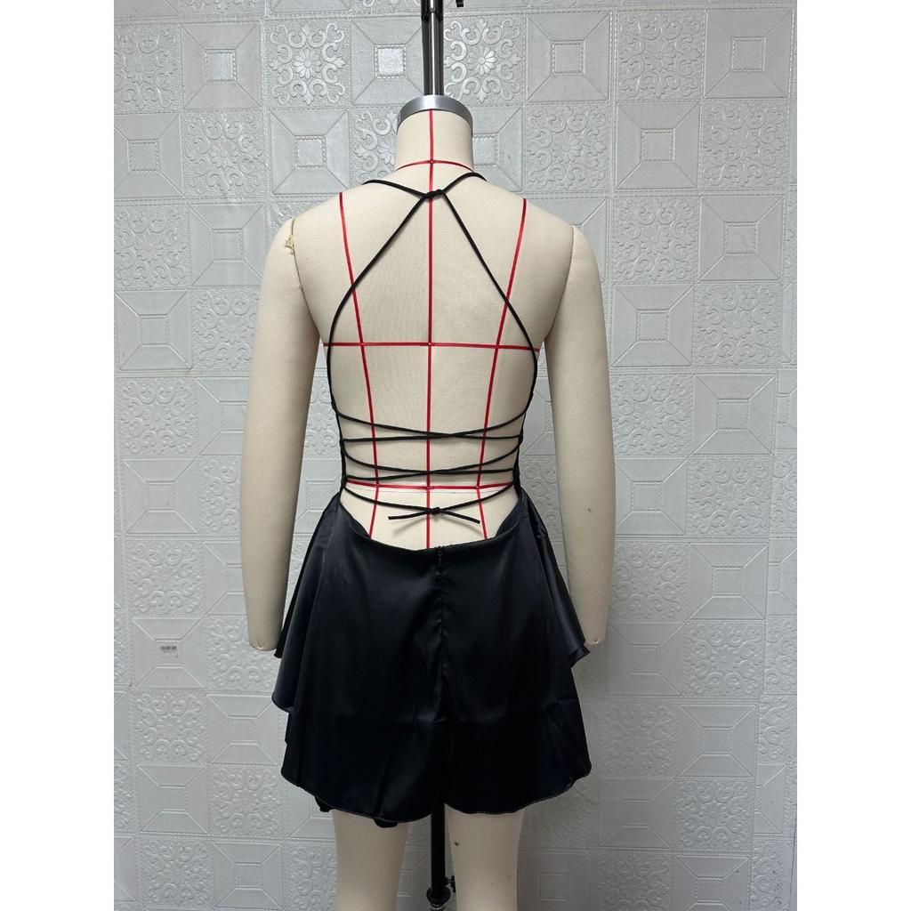 Summer New Solid Color Backless Suspender Dress, Sexy Slimming Fit Beach Sundress for Women European American Style