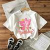 Girls Crew Neck Short Sleeve T Shirt My 5th Birthday Pink Butterfly Crown Heart Print Kids Birthday Party Casual Tee Tops