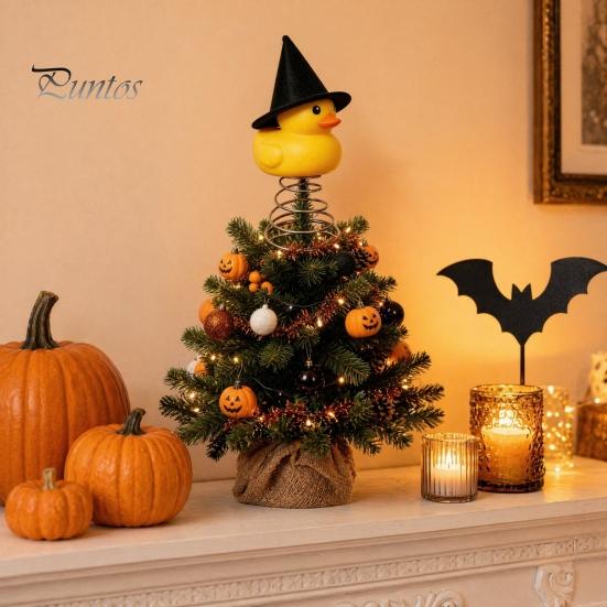 Cute Duck Ornament Halloween Tree Topper, Small Witch Topper with Trick Or Treat Metal Spring Base for Gothic Home Decor, Holiday Party Supplies