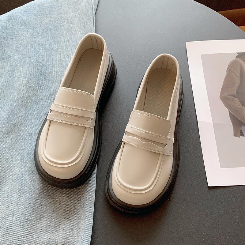 Lädskor Dam Sommar Brittisk Stil Blockklack Platå Loafers Dam College Casual Enkla