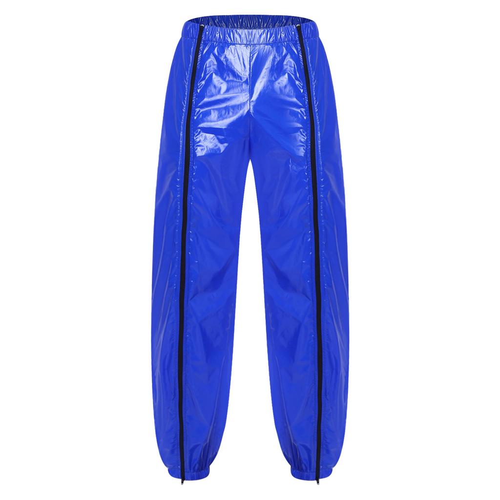 Pantaloni da Uomo in Vinile Impermeabili Riutilizzabili Vita Elasticizzata Tasche Laterali Zip a Doppio Cursore Pantaloni