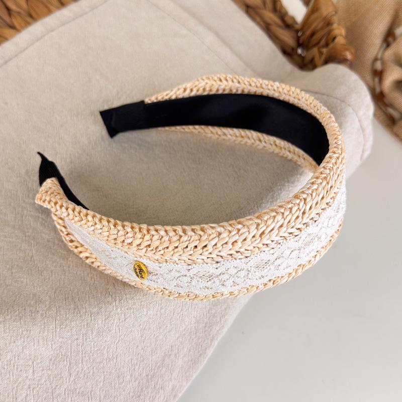Bohemian Straw Wide-Brimmed Headband for Women - Vacation Style Hair Accessory