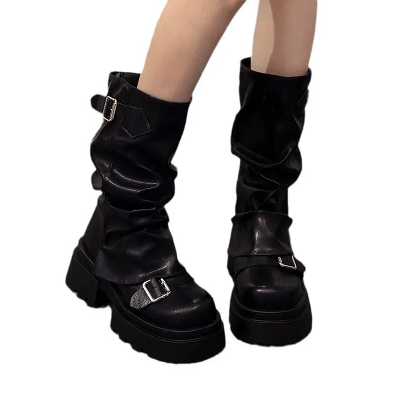 Fashion Women Western Cowgirl Booties Fashion Slip On Mid Calf Booties Retro Style Thick Heel Autumn Female Shoes 2025