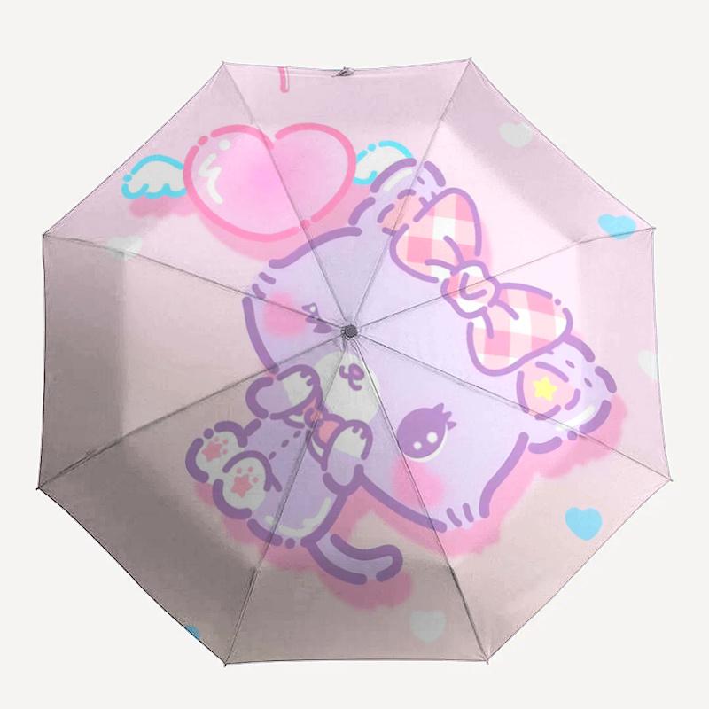 1pc Kawaii Cat Heart Automatic Opening Folding Umbrella with Pink Bow - Outdoor for Fans, Travelers, Daily Use, Festive Gift.T011