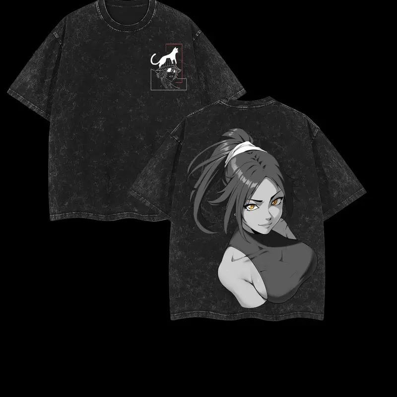 Shihouin Yoruichi BLEACH Anime Graphic T Shirt Men Women Cotton Tshirts Vintage Washed Tee Harajuku Male Casual Loose T-shirt