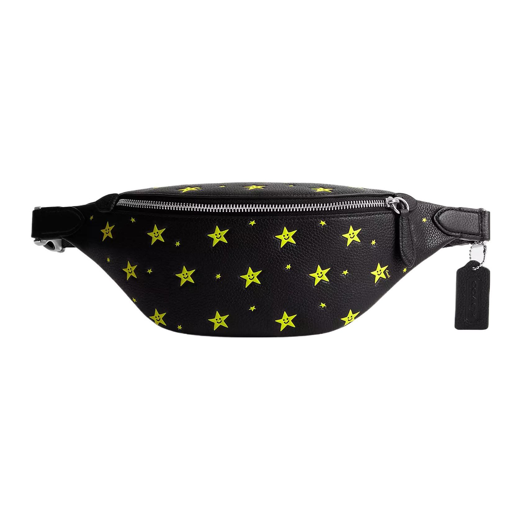 Coach Charter 32 Star Print Zipper Closure Pebble Leather Shoulder Crossbody Chest Bag Waist Bag Large Men bags Black CN624-BLC Basic Set (Bag+Dust Bag)