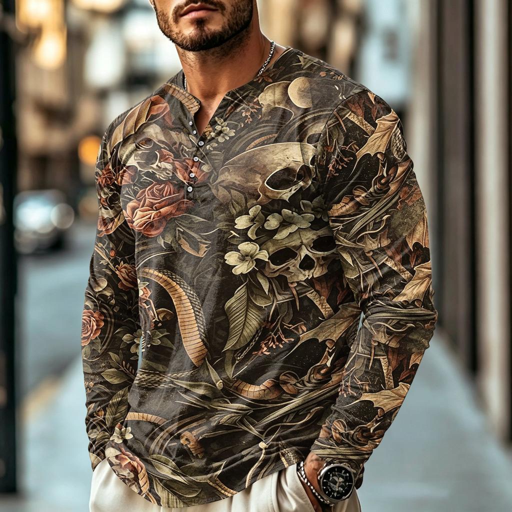 Men's Casual Retro Long Sleeve Shirt for Everyday Wear