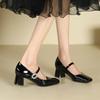 9-One-word bag head thick heel single shoes women's square head rhinestone high heels student dress professional commuter women's shoes