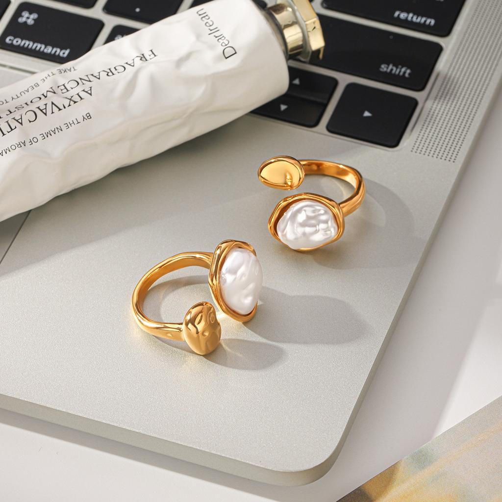 Unique Pearl Gold Ring Light Luxury High-end Open Ring Women's Non-fading Niche Hand Jewelry Wholesale