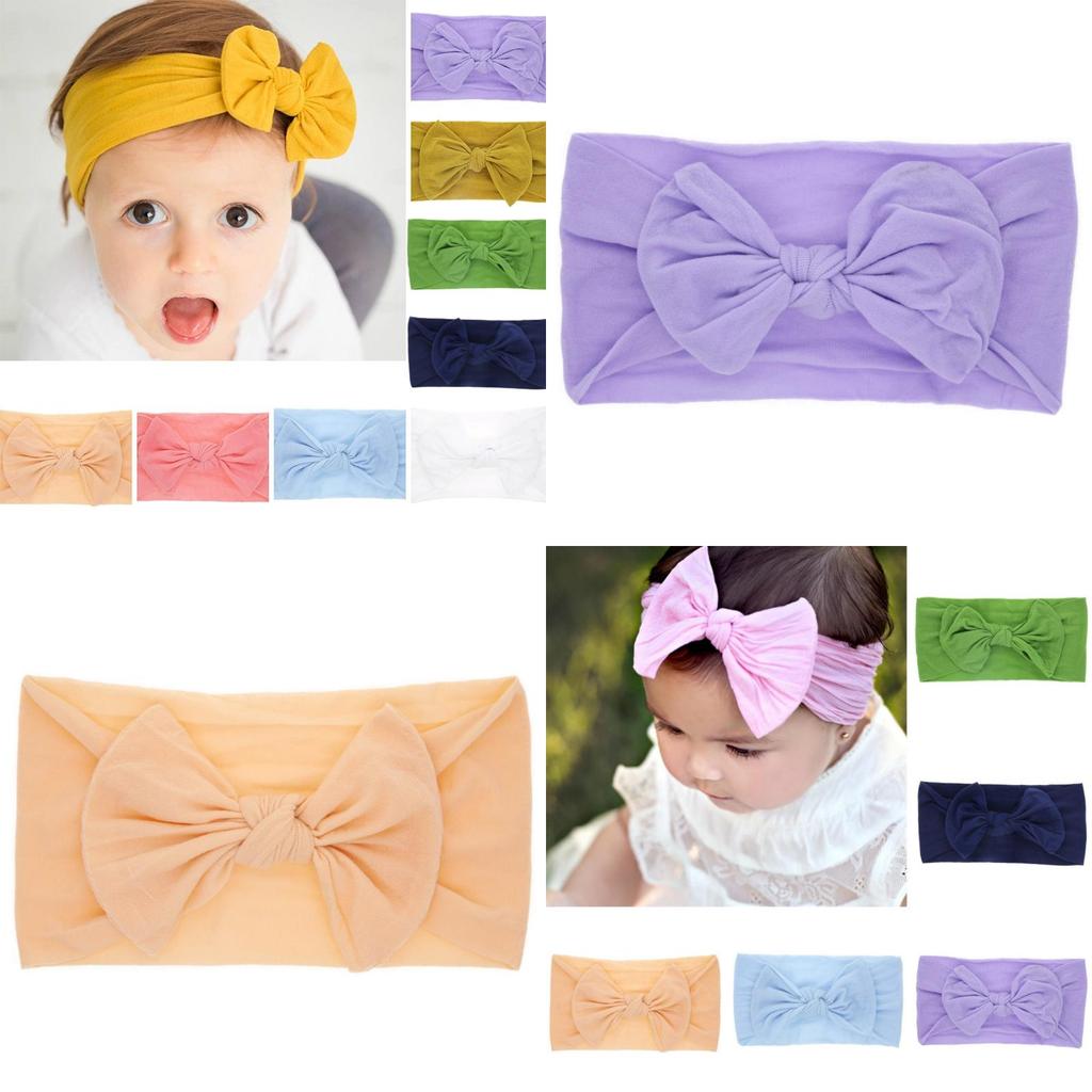 Lovely Baby Nylon Bow Bunny Ear Headband Soft Broadside Hair Accessory For Child With Good Elasticity
