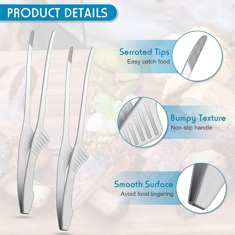 LMETJMA Stainless Steel Grill Tongs Patelai Korean and Japanese BBQ Tongs Non Slip Food Tongs Kitchen Self-Standing Tongs JT502
