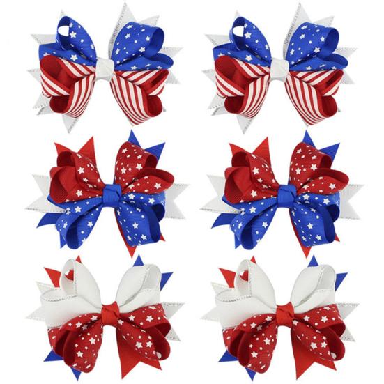Kids Star Stripe US Flag Bowknot Hairpin Hair Clip Independence Day Party Prop
