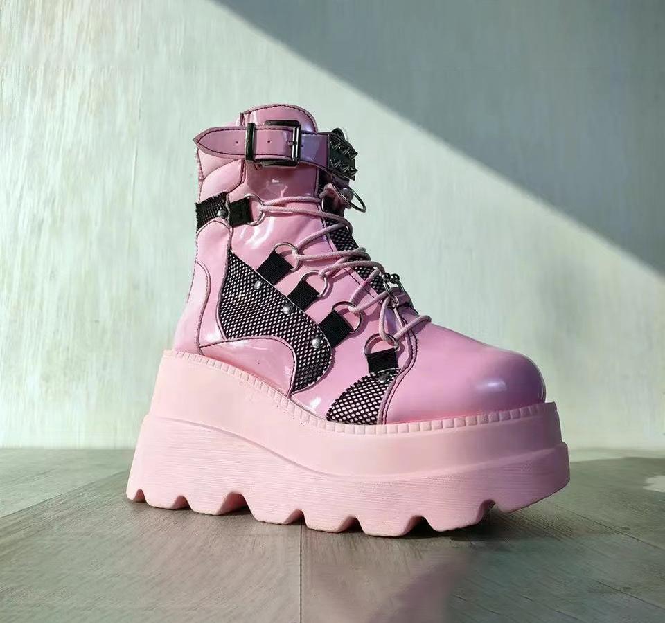 Gothic Punk Street Women Ankle Boots Platform Wedges High Heels Short Boots Fashion Design Rivet Cosplay Shoes